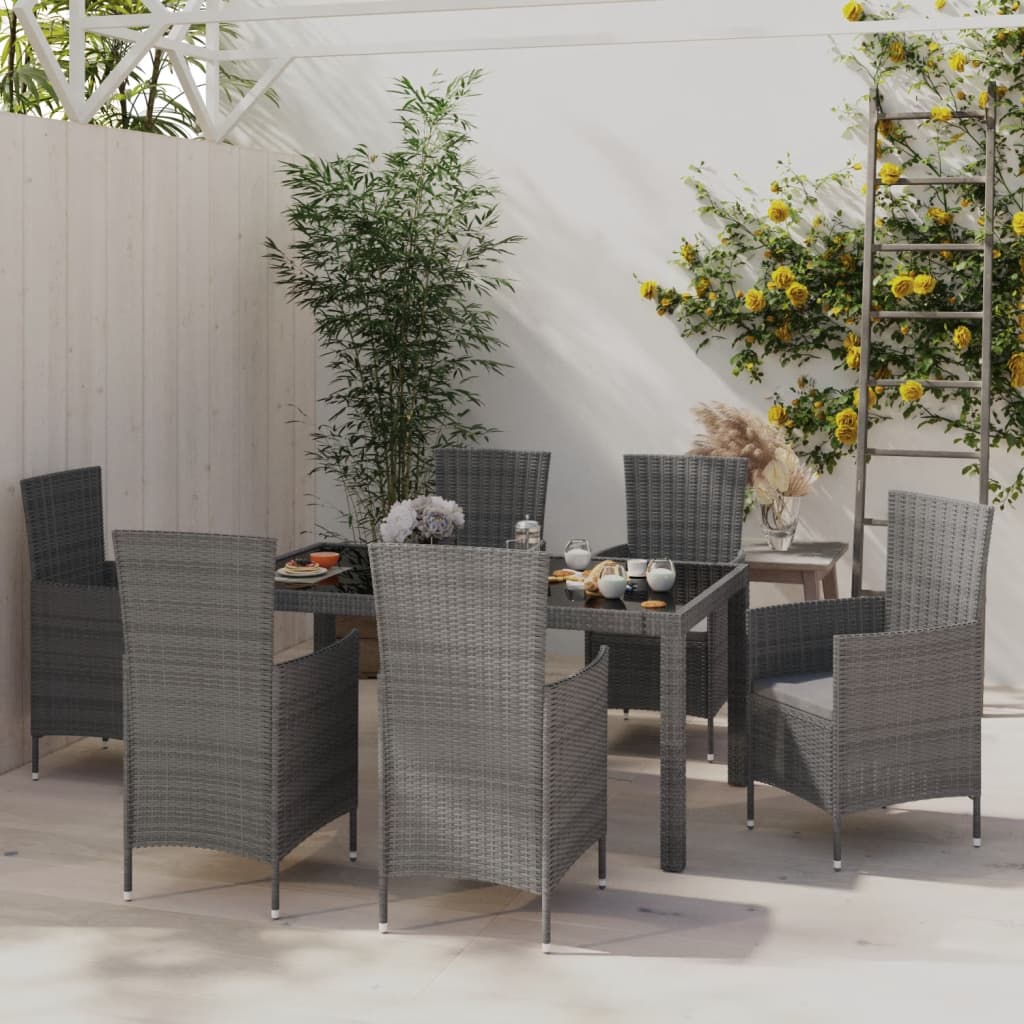 Set da Pranzo per Esterni 7 pz con Cuscini in Polyrattan Grigio - homemem39