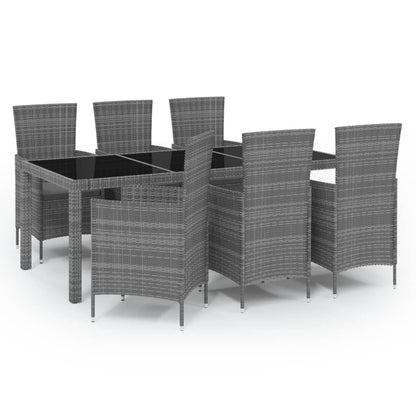 Set da Pranzo per Esterni 7 pz con Cuscini in Polyrattan Grigio - homemem39