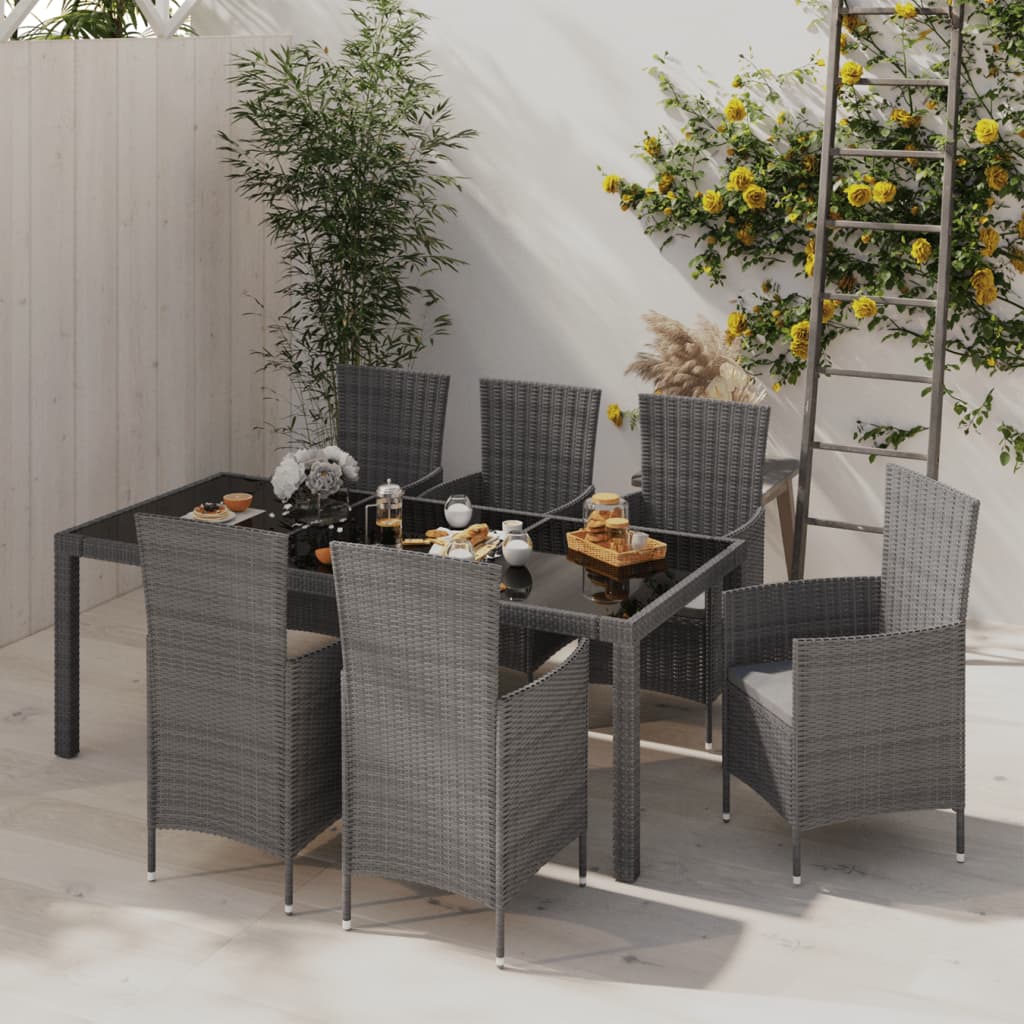 Set da Pranzo per Esterni 7 pz con Cuscini in Polyrattan Grigio - homemem39