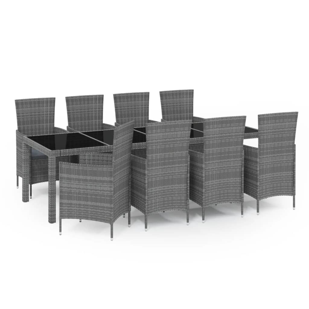 Set da Pranzo da Esterno 9 pz con Cuscini in Polyrattan Grigio - homemem39