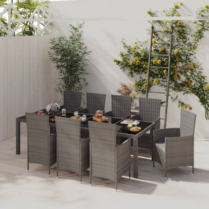 Set da Pranzo da Esterno 9 pz con Cuscini in Polyrattan Grigio - homemem39