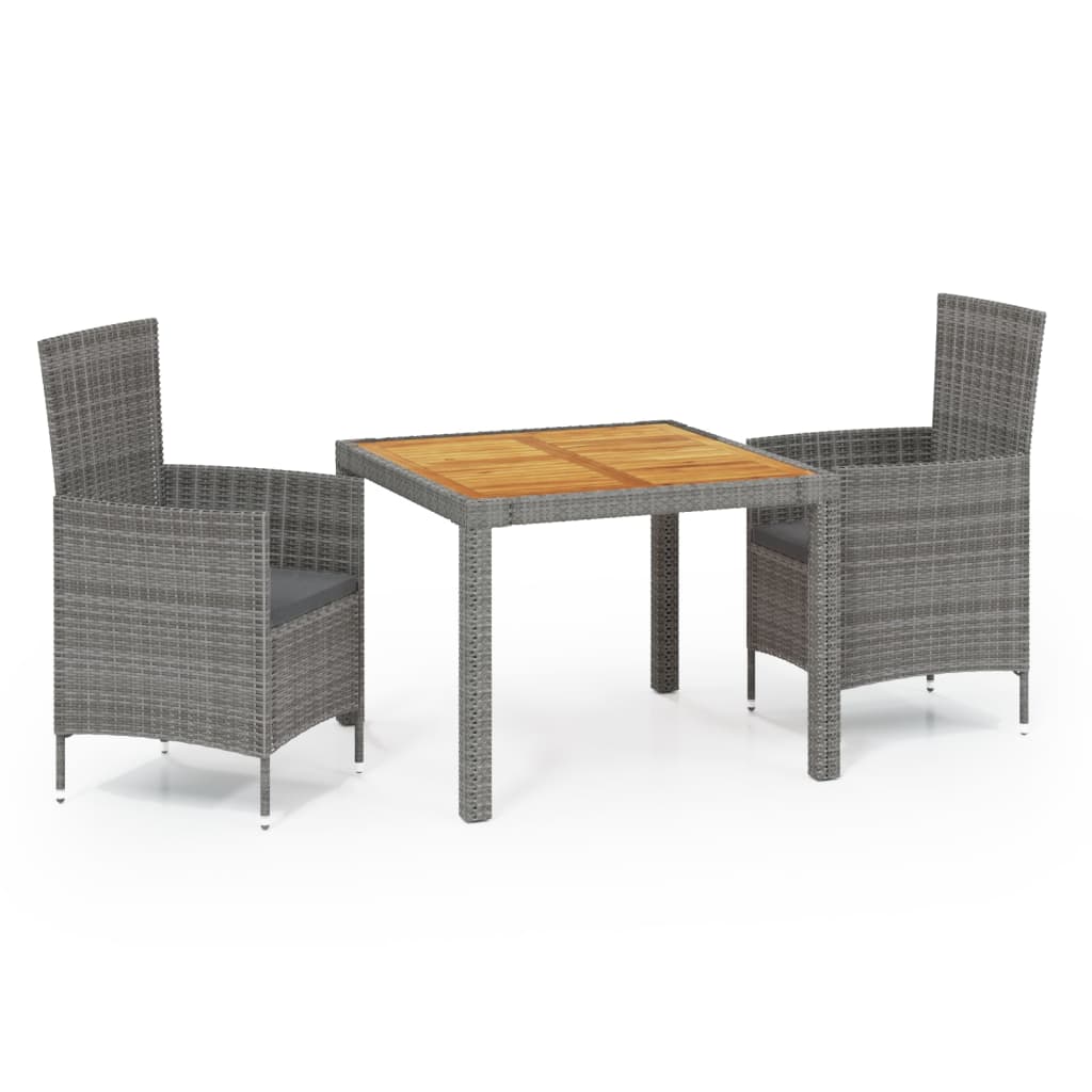 Set da Pranzo per Esterni 3 pz con Cuscini in Polyrattan Grigio - homemem39