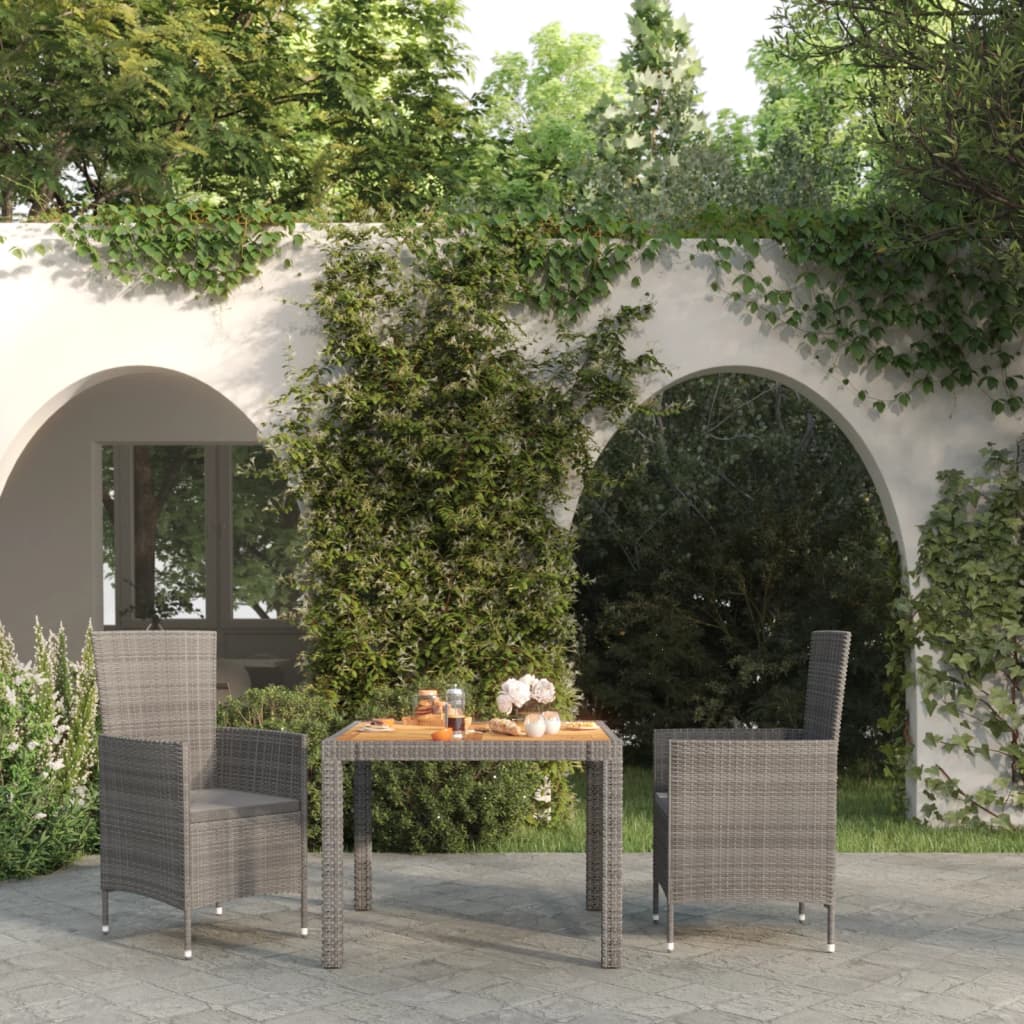 Set da Pranzo per Esterni 3 pz con Cuscini in Polyrattan Grigio - homemem39