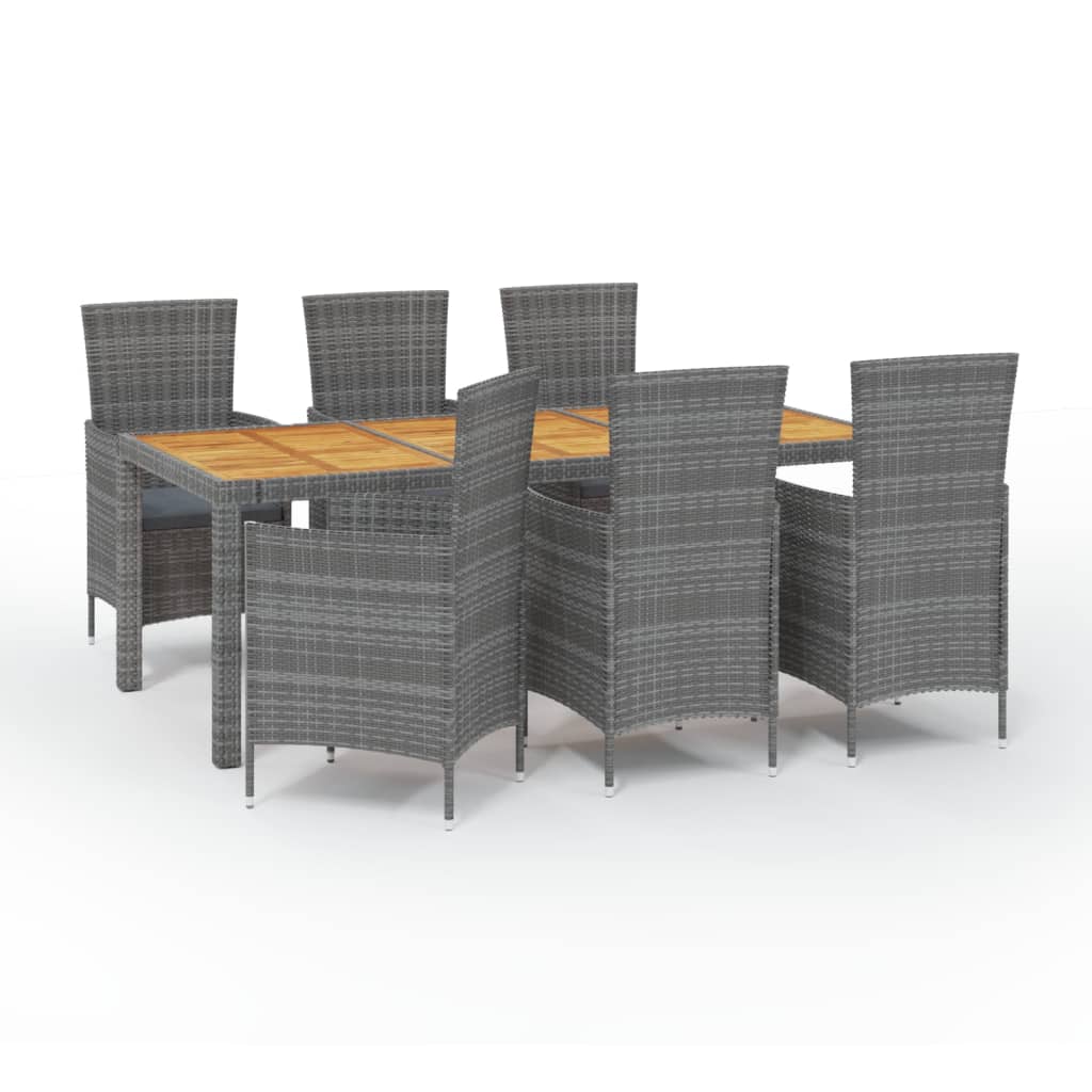 Set da Pranzo per Esterni 7 pz con Cuscini in Polyrattan Grigio - homemem39