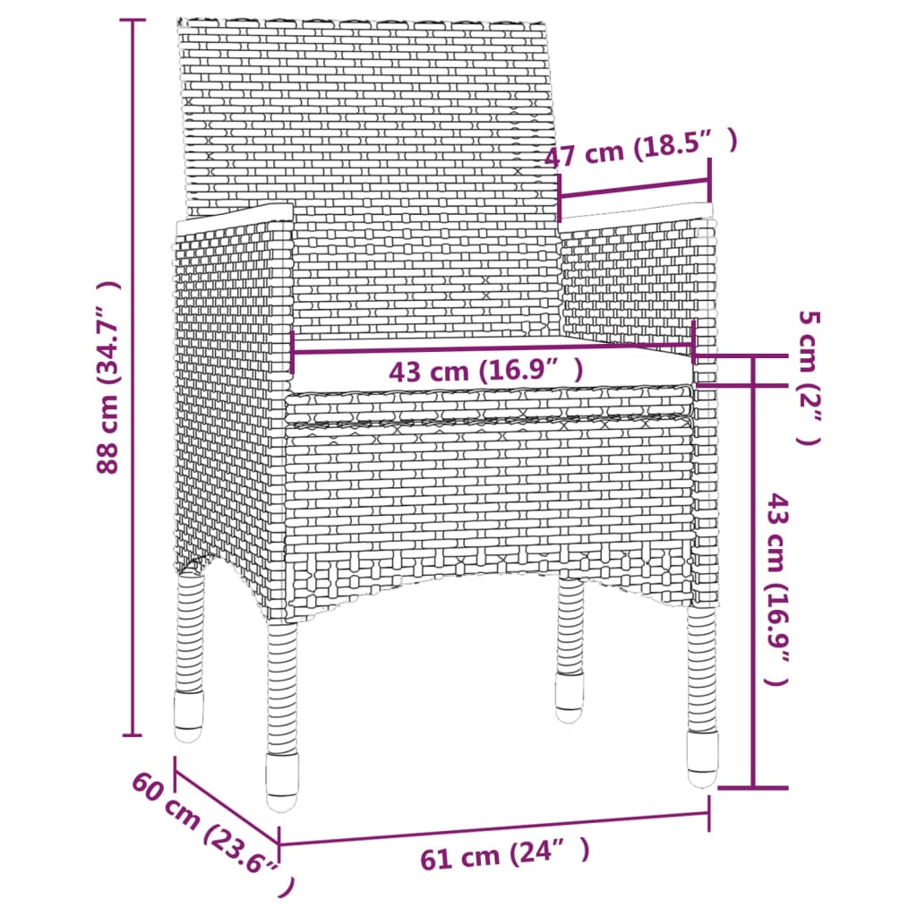 Set da Pranzo per Esterni 7 pz con Cuscini in Polyrattan Grigio - homemem39