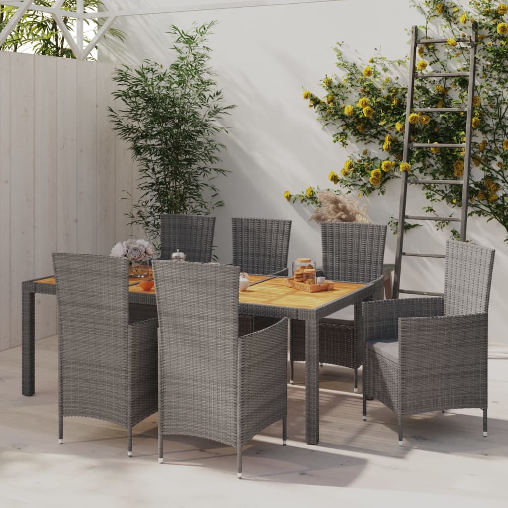 Set da Pranzo per Esterni 7 pz con Cuscini in Polyrattan Grigio - homemem39