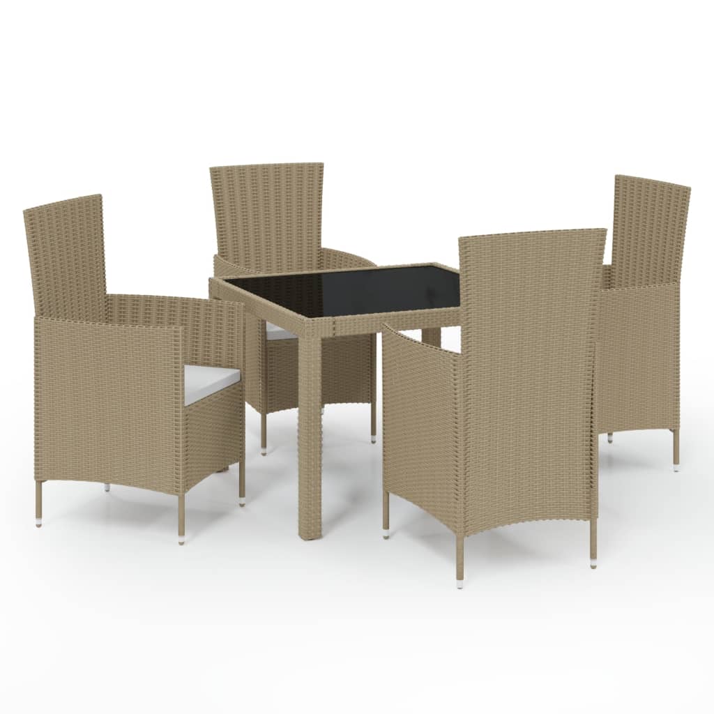 Set Mobili da Pranzo Giardino 5 pz con Cuscini Polyrattan Beige - homemem39