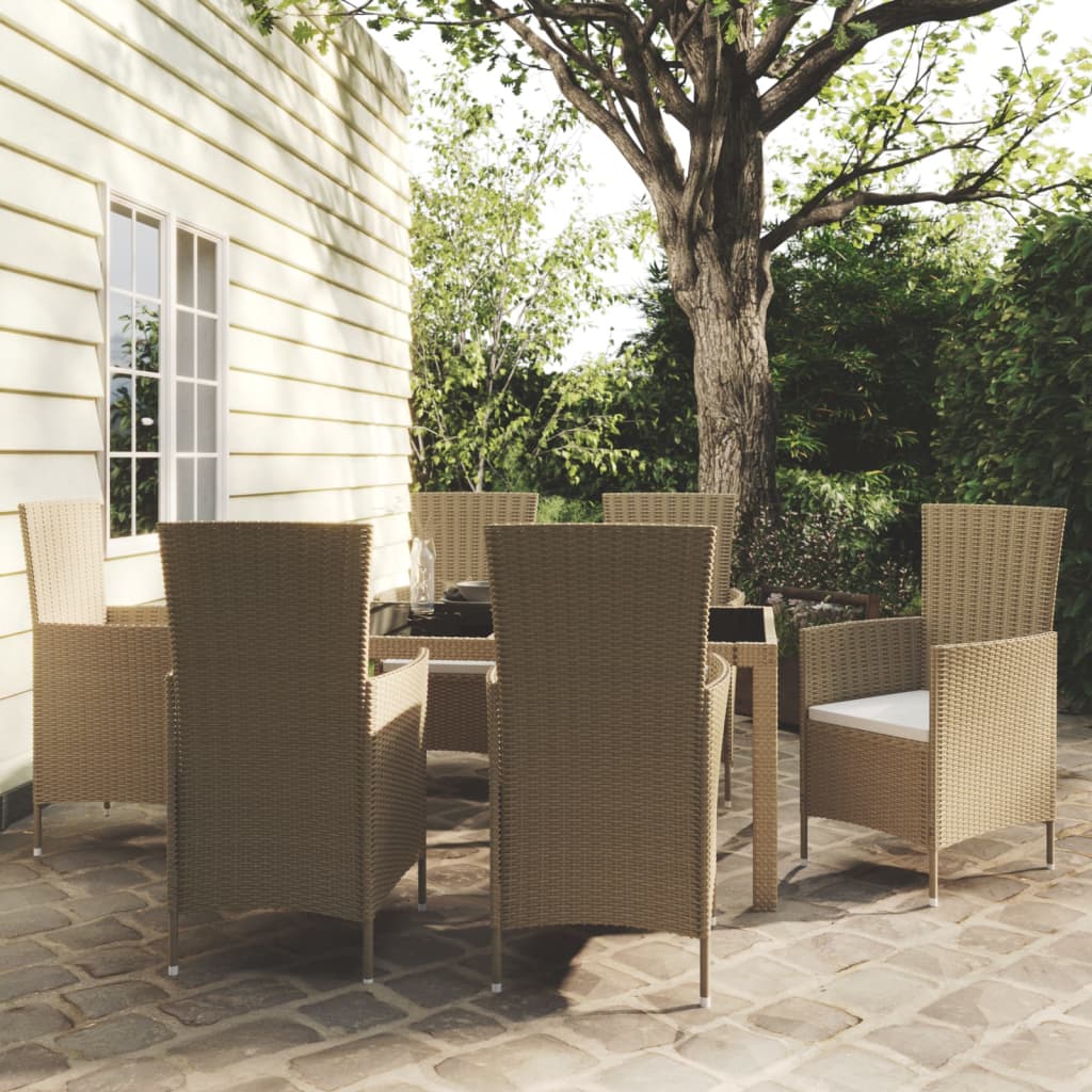 Set Mobili da Pranzo Giardino 7 pz con Cuscini Polyrattan Beige - homemem39