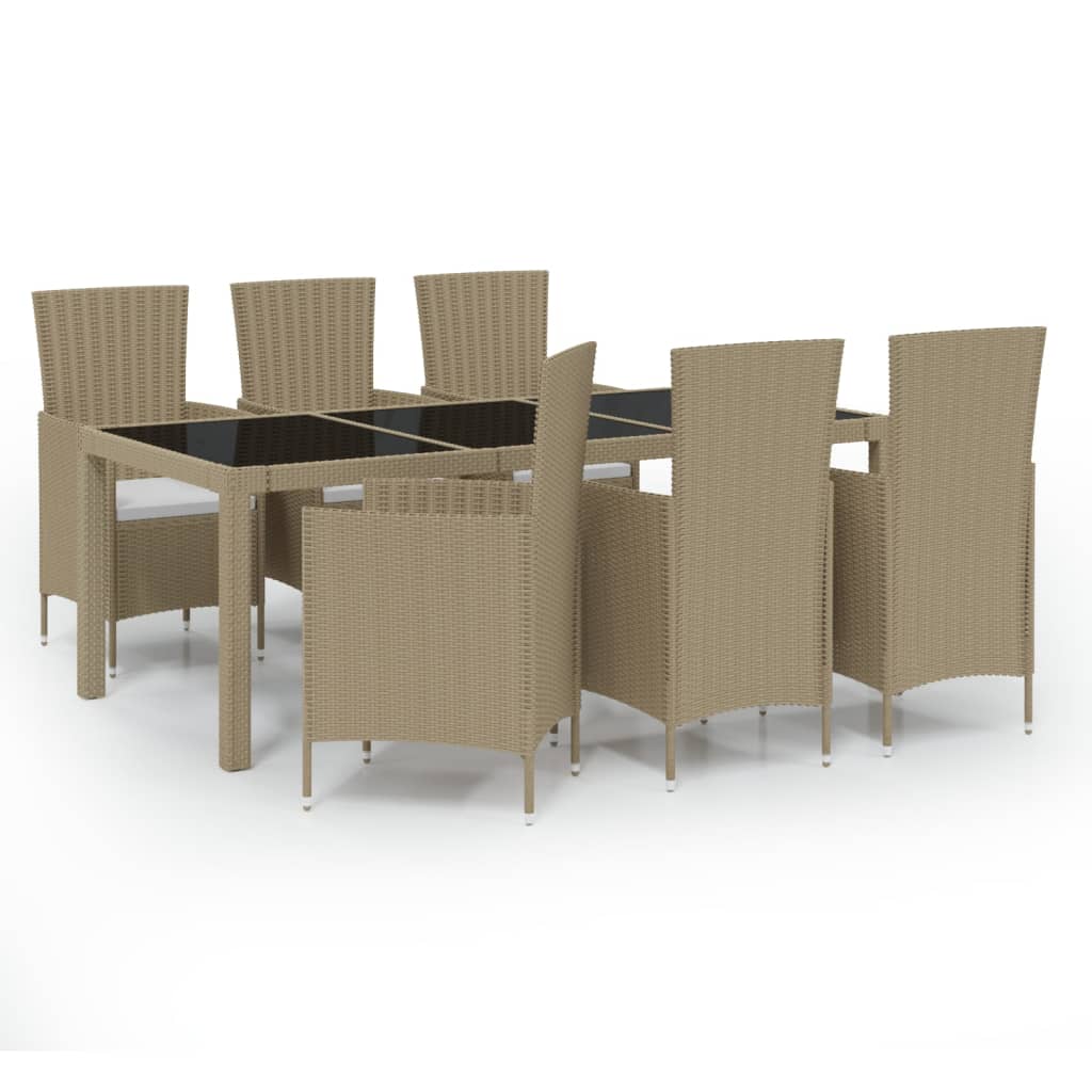 Set Mobili da Pranzo Giardino 7 pz con Cuscini Polyrattan Beige - homemem39