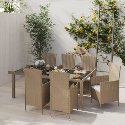 Set Mobili da Pranzo Giardino 7 pz con Cuscini Polyrattan Beige - homemem39