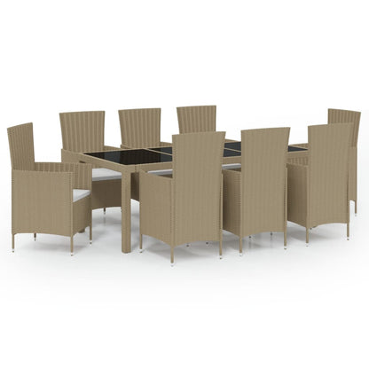 Set Mobili da Pranzo da Giardino 9pz e Cuscini Polyrattan Beige - homemem39