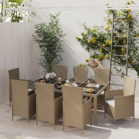 Set Mobili da Pranzo da Giardino 9pz e Cuscini Polyrattan Beige - homemem39