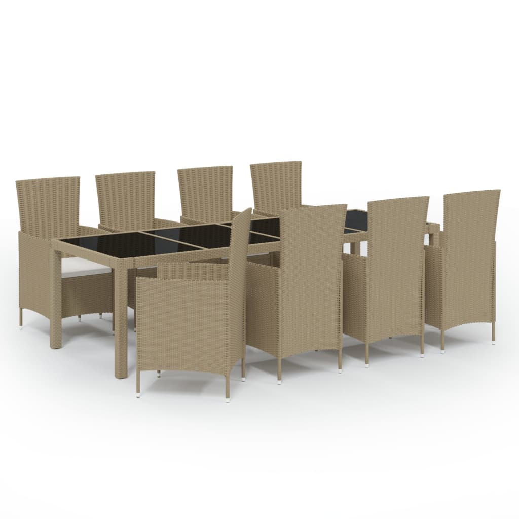 Set da Pranzo da Giardino 9 pz con Cuscini in Polyrattan Beige - homemem39