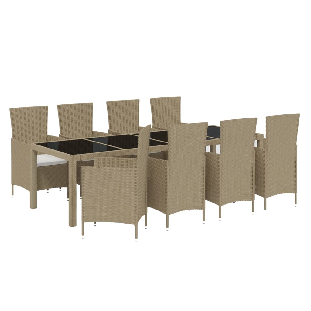 Set da Pranzo da Giardino 9 pz con Cuscini in Polyrattan Beige - homemem39