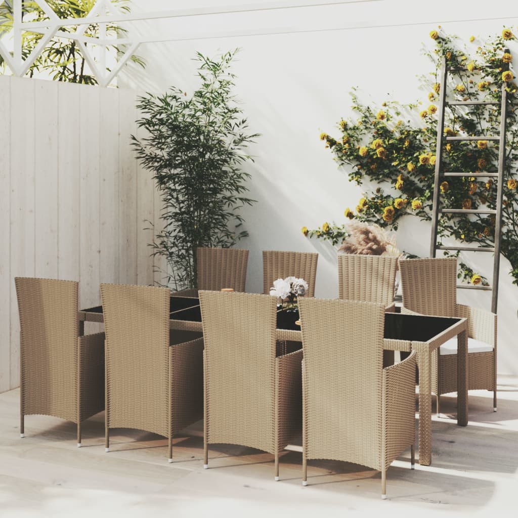 Set da Pranzo da Giardino 9 pz con Cuscini in Polyrattan Beige - homemem39