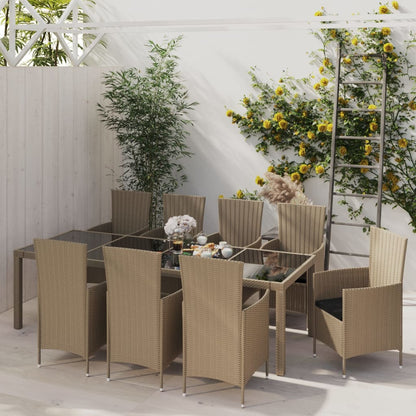 Set Mobili da Pranzo Giardino 11 pz e Cuscini Polyrattan Beige - homemem39