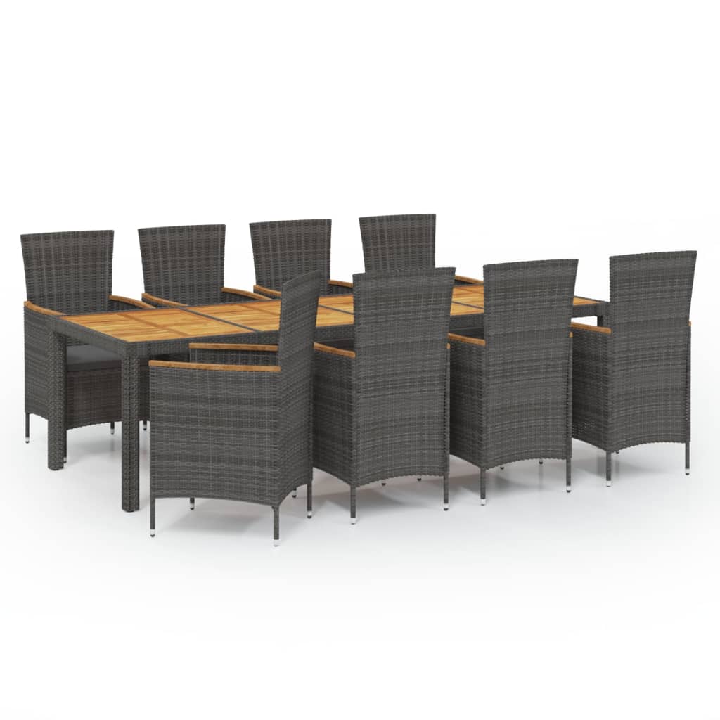 Set da Pranzo da Esterno 9 pz con Cuscini in Polyrattan Grigio - homemem39