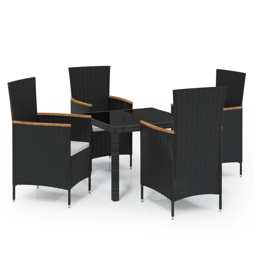 Set Mobili da Giardino 5 pz con Cuscini in Polyrattan Nero - homemem39