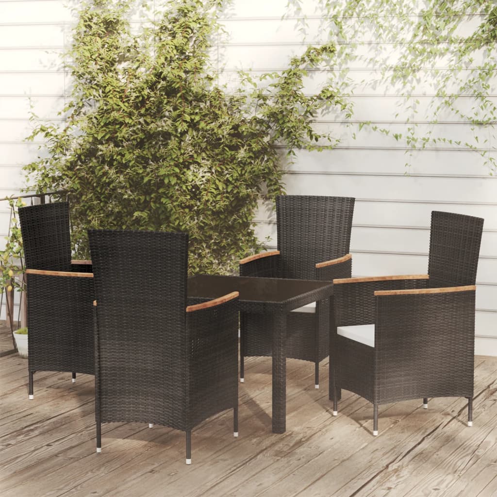 Set Mobili da Giardino 5 pz con Cuscini in Polyrattan Nero - homemem39