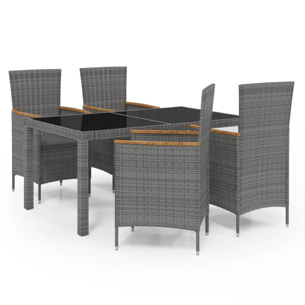 Set da Pranzo da Esterno 5 pz con Cuscini in Polyrattan Grigio - homemem39