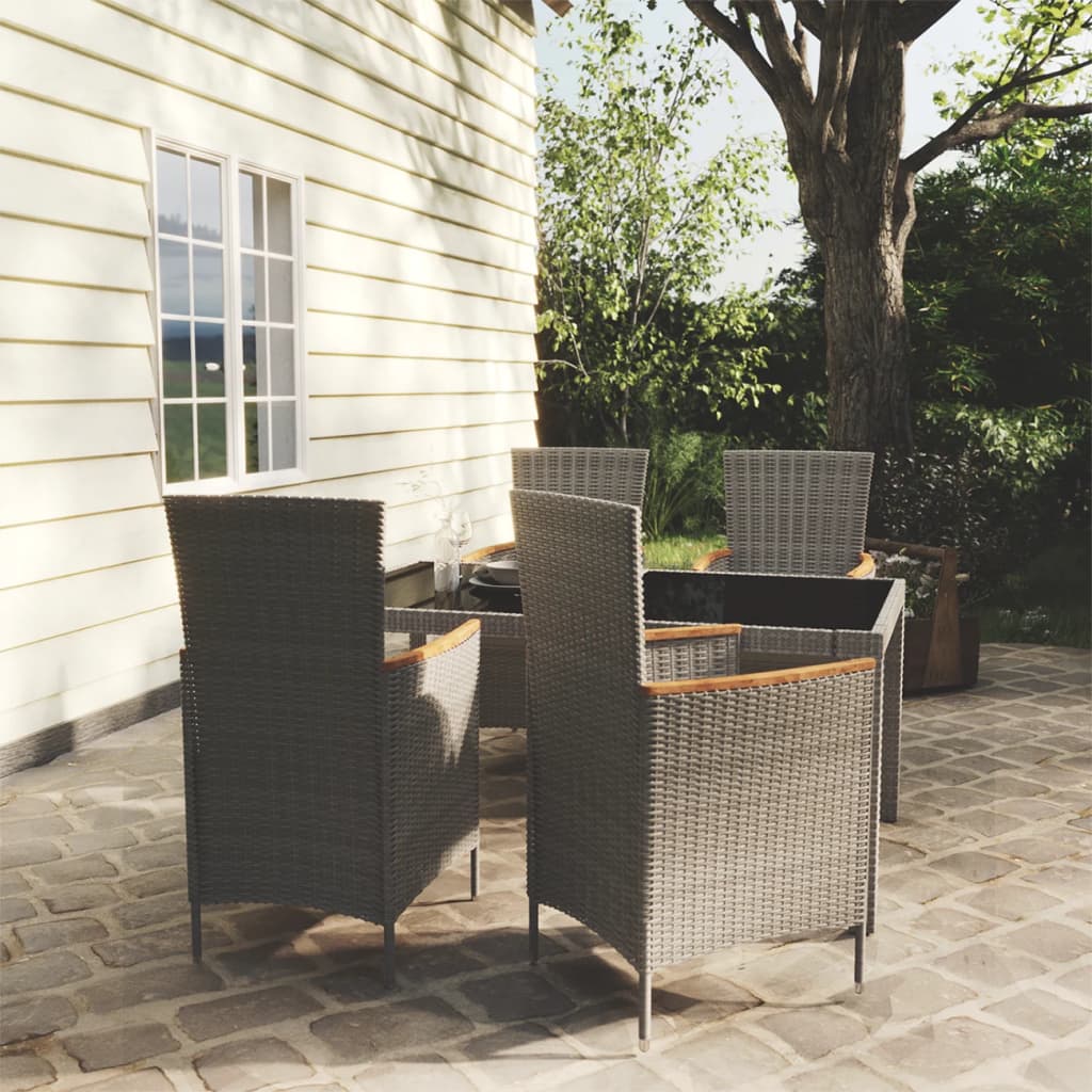 Set da Pranzo da Esterno 5 pz con Cuscini in Polyrattan Grigio - homemem39