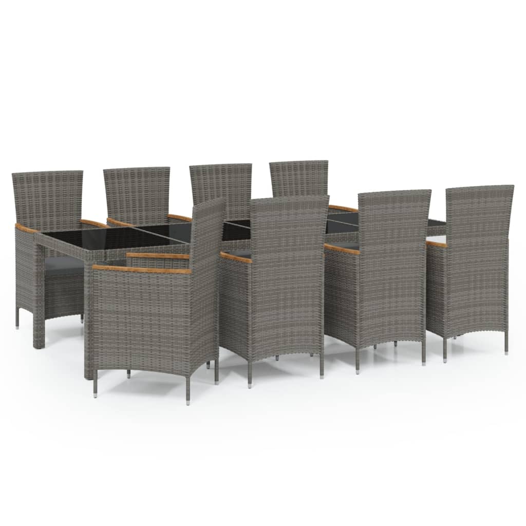 Set da Pranzo da Esterno 9 pz con Cuscini in Polyrattan Grigio - homemem39