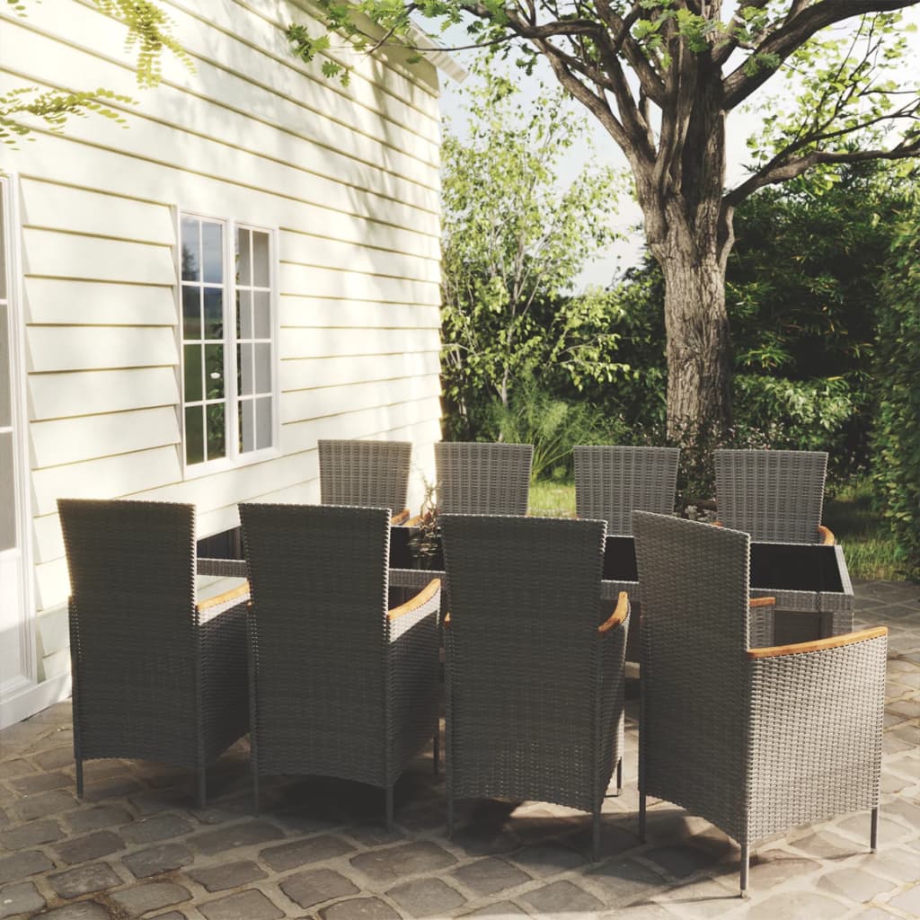 Set da Pranzo da Esterno 9 pz con Cuscini in Polyrattan Grigio - homemem39