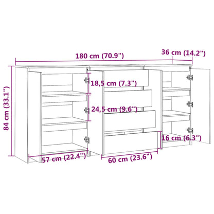 Credenze 3 pz in Legno Massello di Pino - homemem39