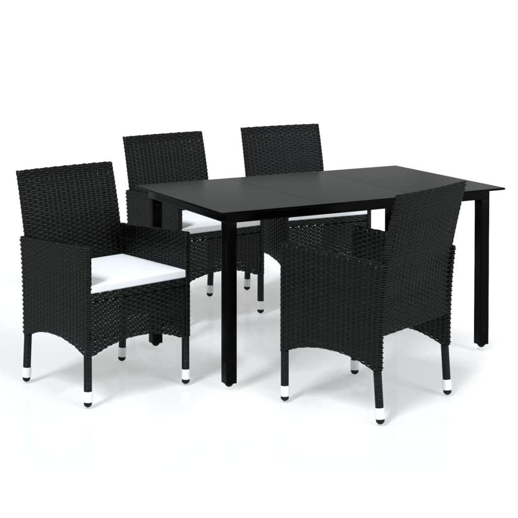 Set da Pranzo per Giardino 5 pz con Cuscini in Polyrattan Nero - homemem39