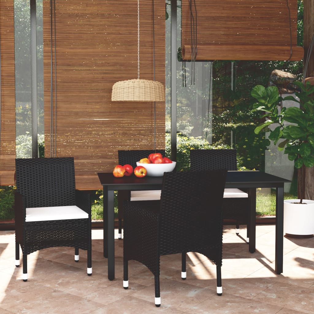 Set da Pranzo per Giardino 5 pz con Cuscini in Polyrattan Nero - homemem39