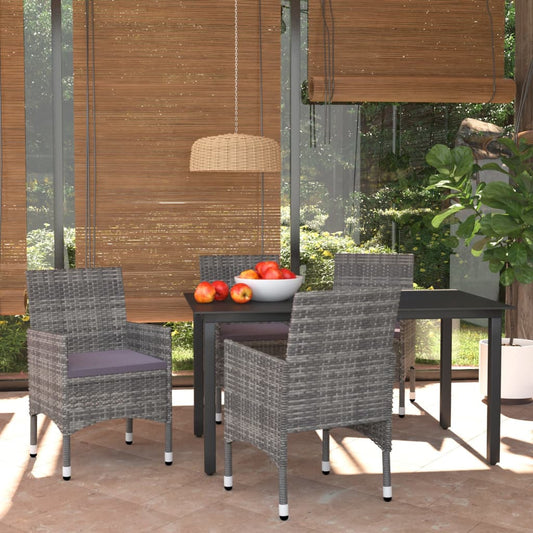 Set da Pranzo per Giardino 5 pz con Cuscini Polyrattan Grigio - homemem39