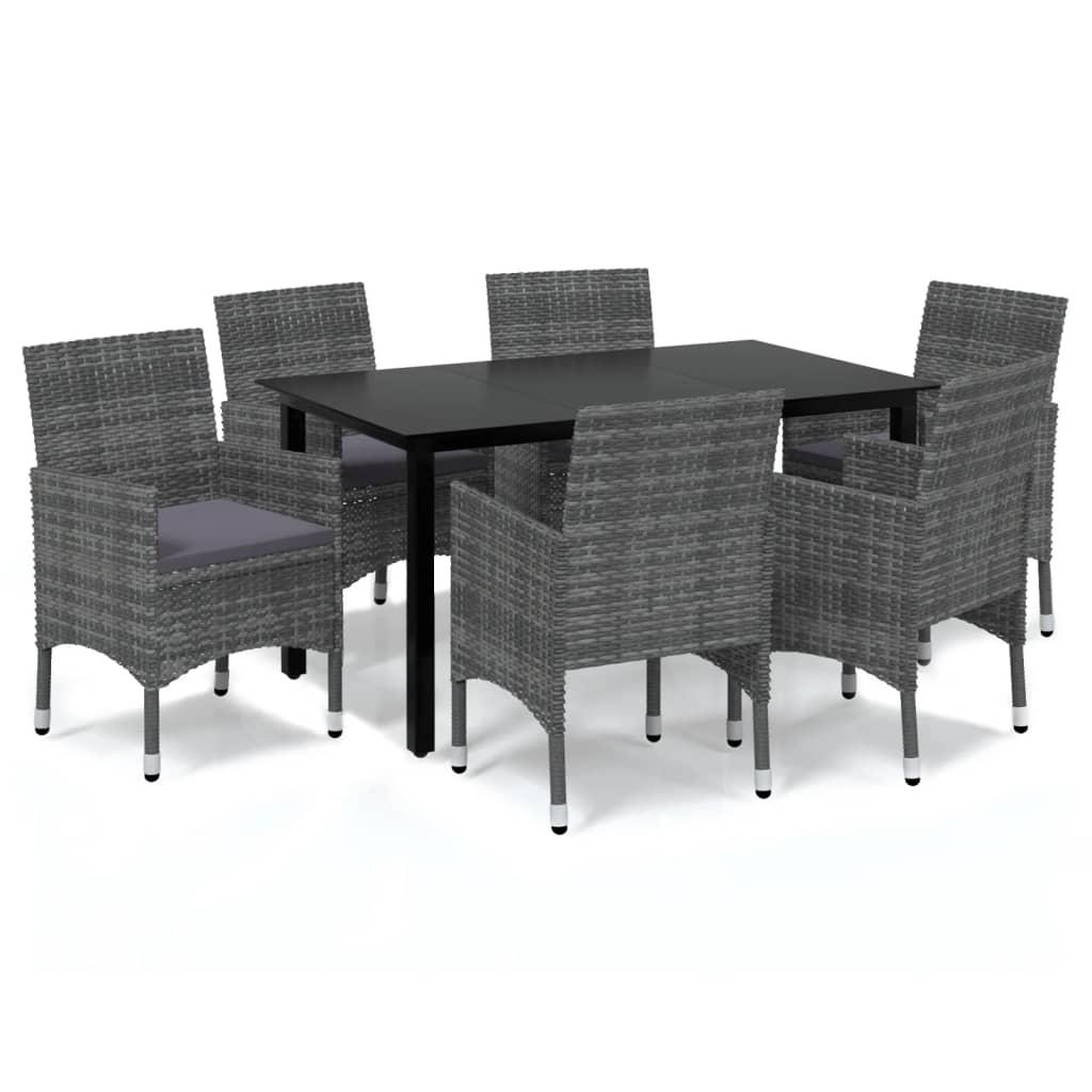 Set da Pranzo per Giardino 7 pz con Cuscini Polyrattan Grigio - homemem39