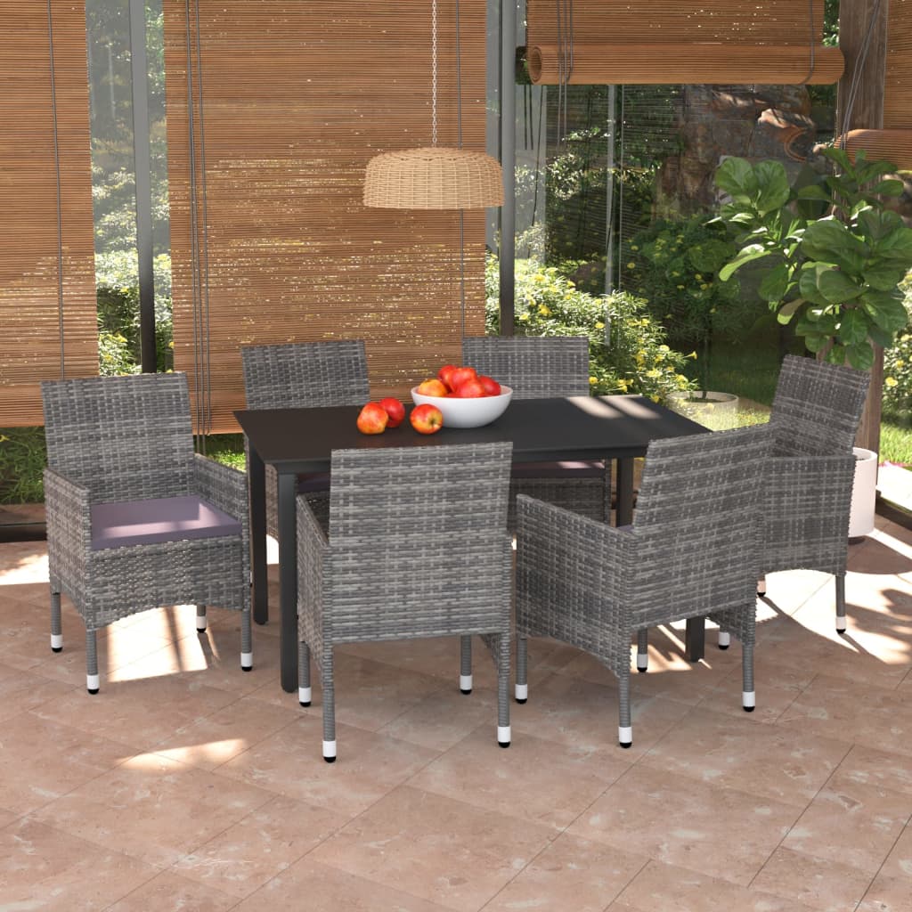 Set da Pranzo per Giardino 7 pz con Cuscini Polyrattan Grigio - homemem39