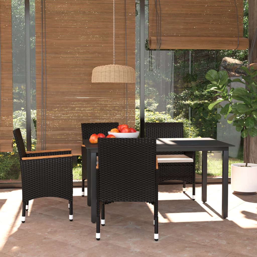 Set da Pranzo per Giardino 5 pz con Cuscini Polyrattan Nero - homemem39