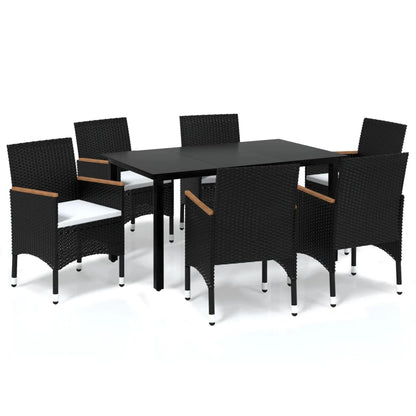 Set da Pranzo per Giardino 7 pz con Cuscini Polyrattan Nero - homemem39