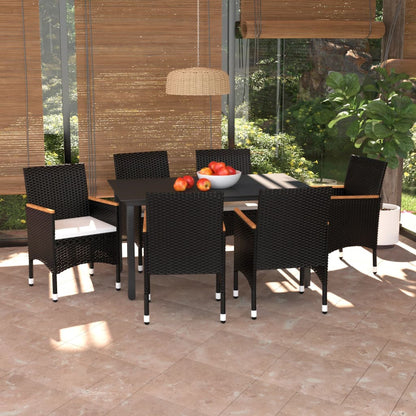 Set da Pranzo per Giardino 7 pz con Cuscini Polyrattan Nero - homemem39