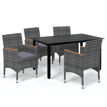 Set da Pranzo per Giardino 5 pz con Cuscini Polyrattan Grigio - homemem39