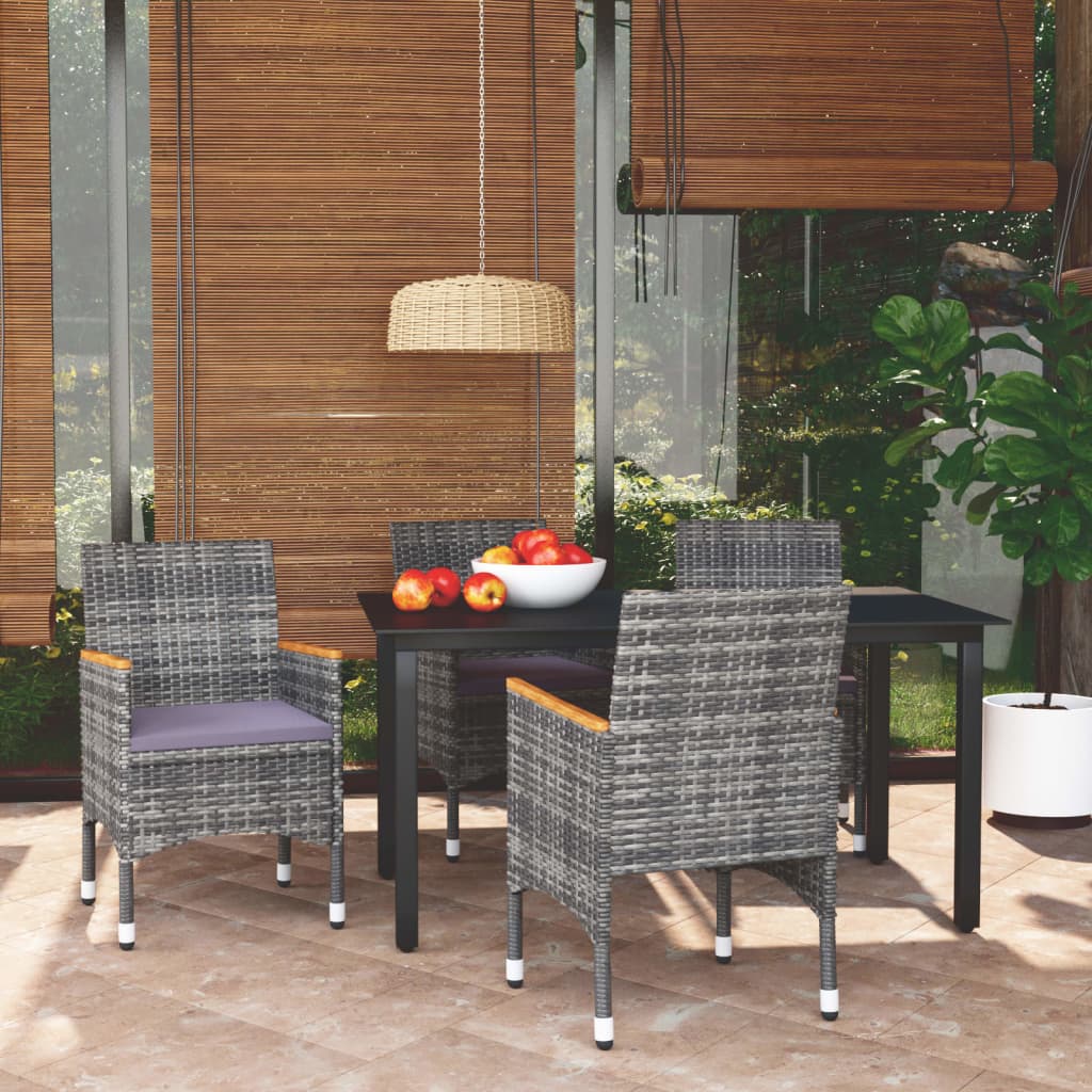 Set da Pranzo per Giardino 5 pz con Cuscini Polyrattan Grigio - homemem39