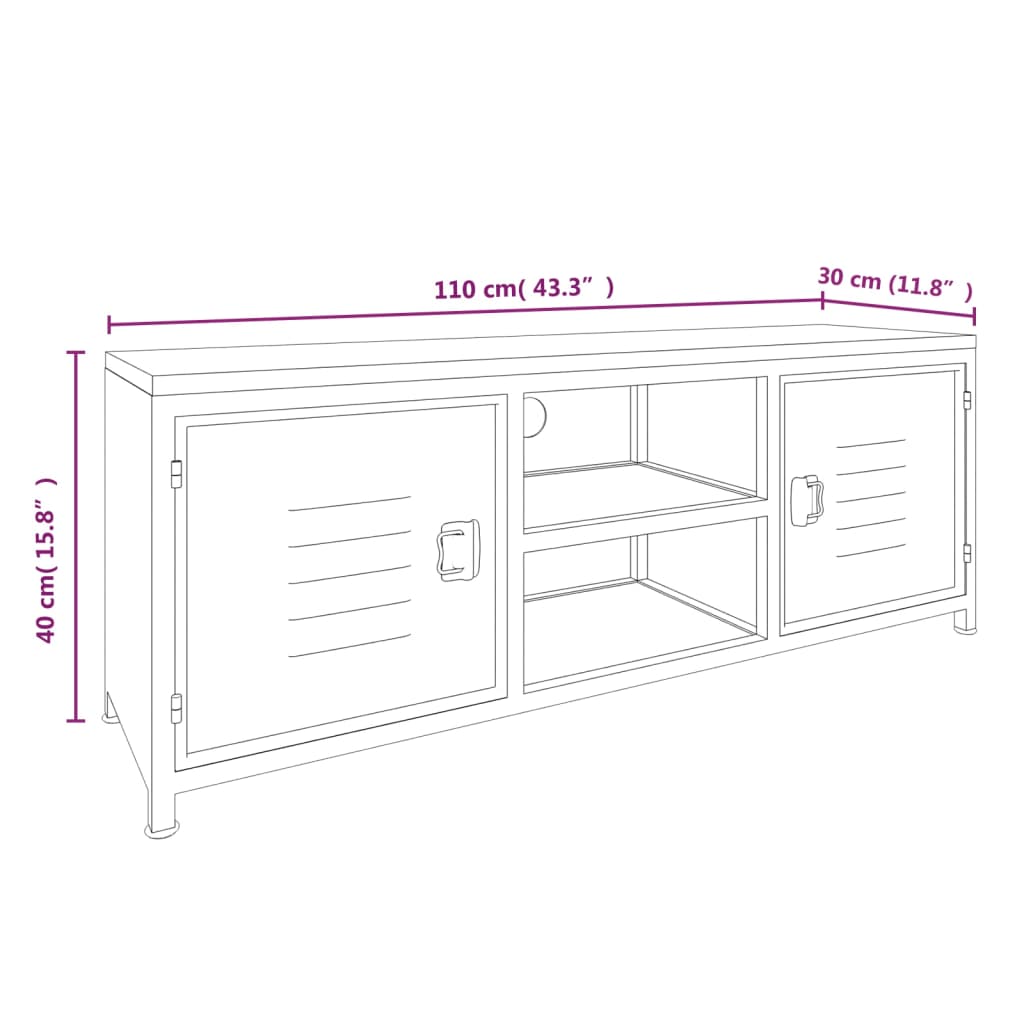 Mobile TV Bianco 110x30x40cm in Ferro e Legno Massello di Abete - homemem39