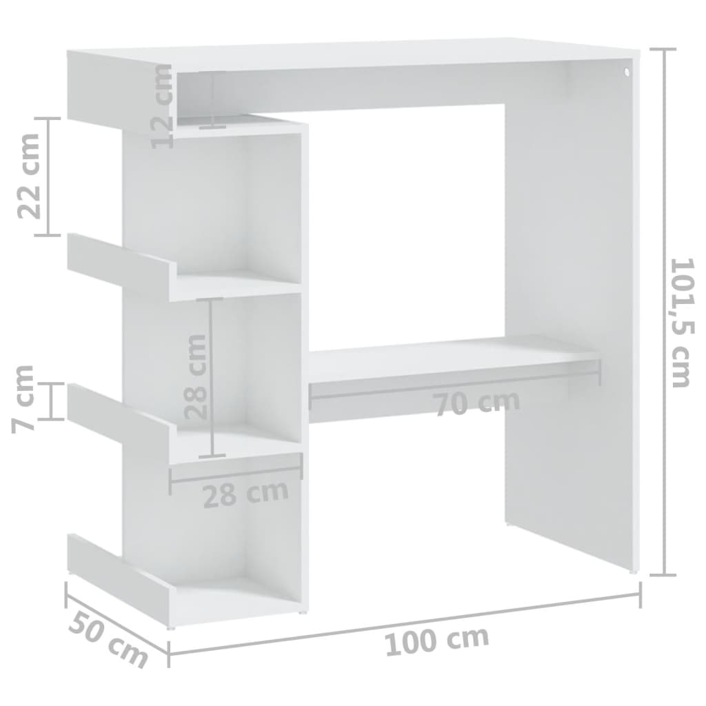 Tavolo da Bar con Ripiani Bianco 100x50x101,5 cm in Truciolato - homemem39