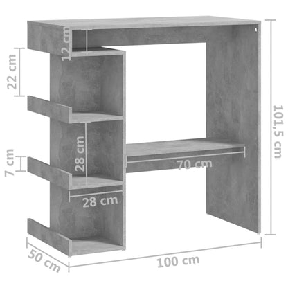 Tavolo Bar con Ripiani Grigio Cemento 100x50x101,5cm Truciolato - homemem39