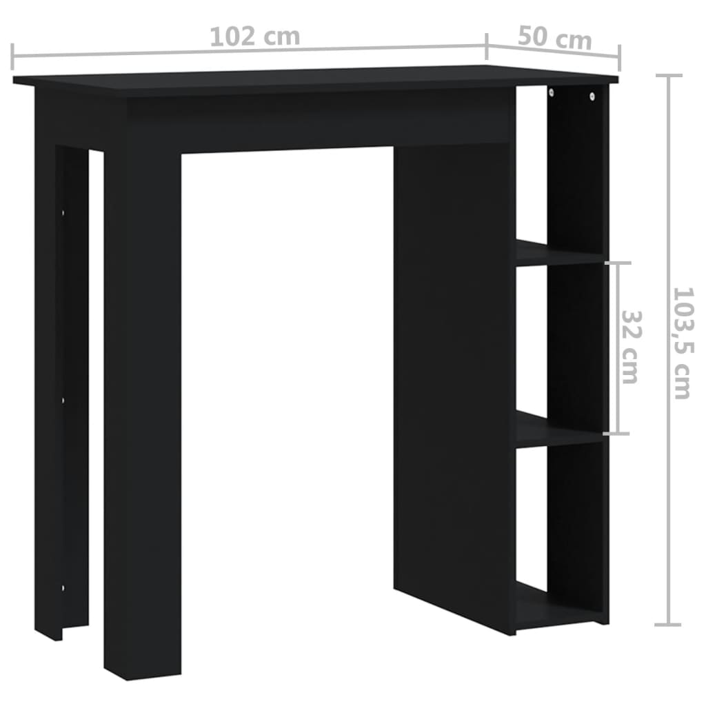 Tavolino da Bar con Ripiani Nero 102x50x103,5cm in Truciolato - homemem39