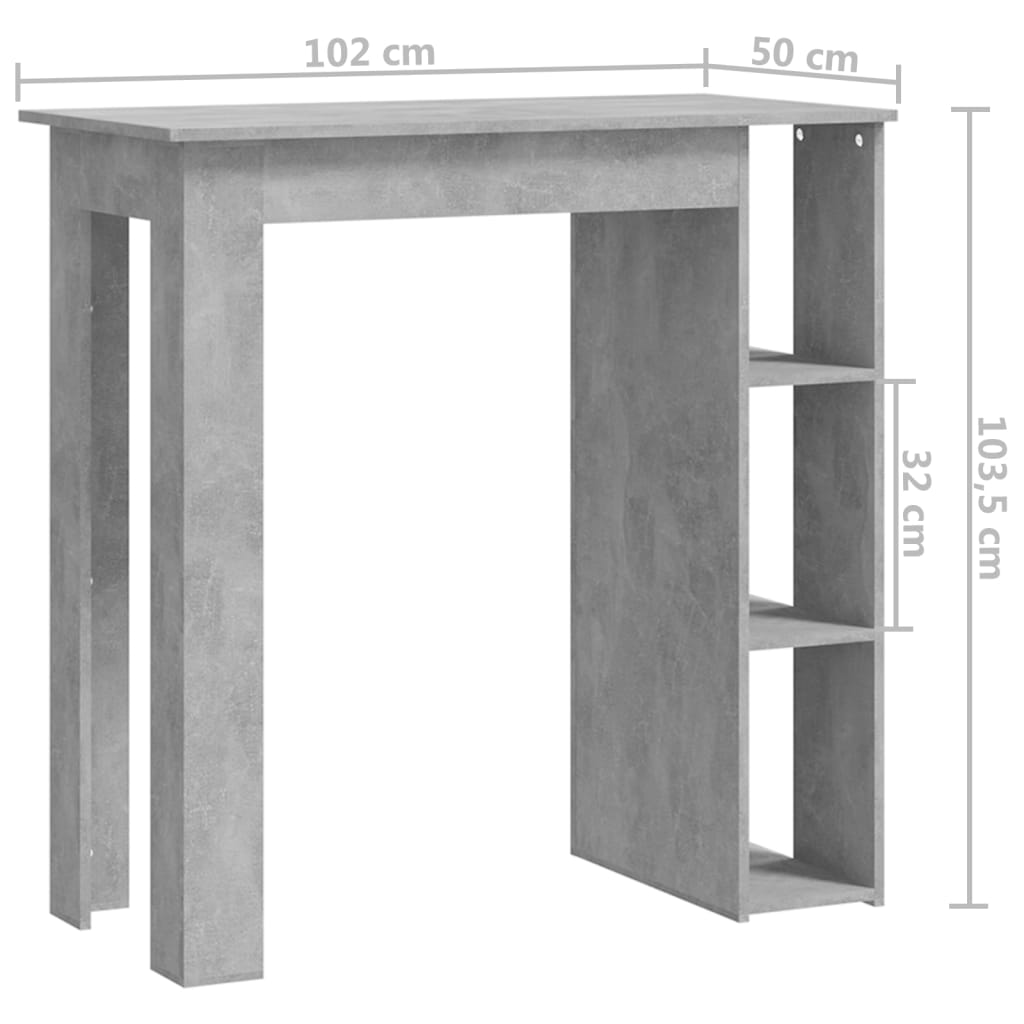 Tavolino da Bar con Ripiani Grigio Cemento 102x50x103,5 cm - homemem39