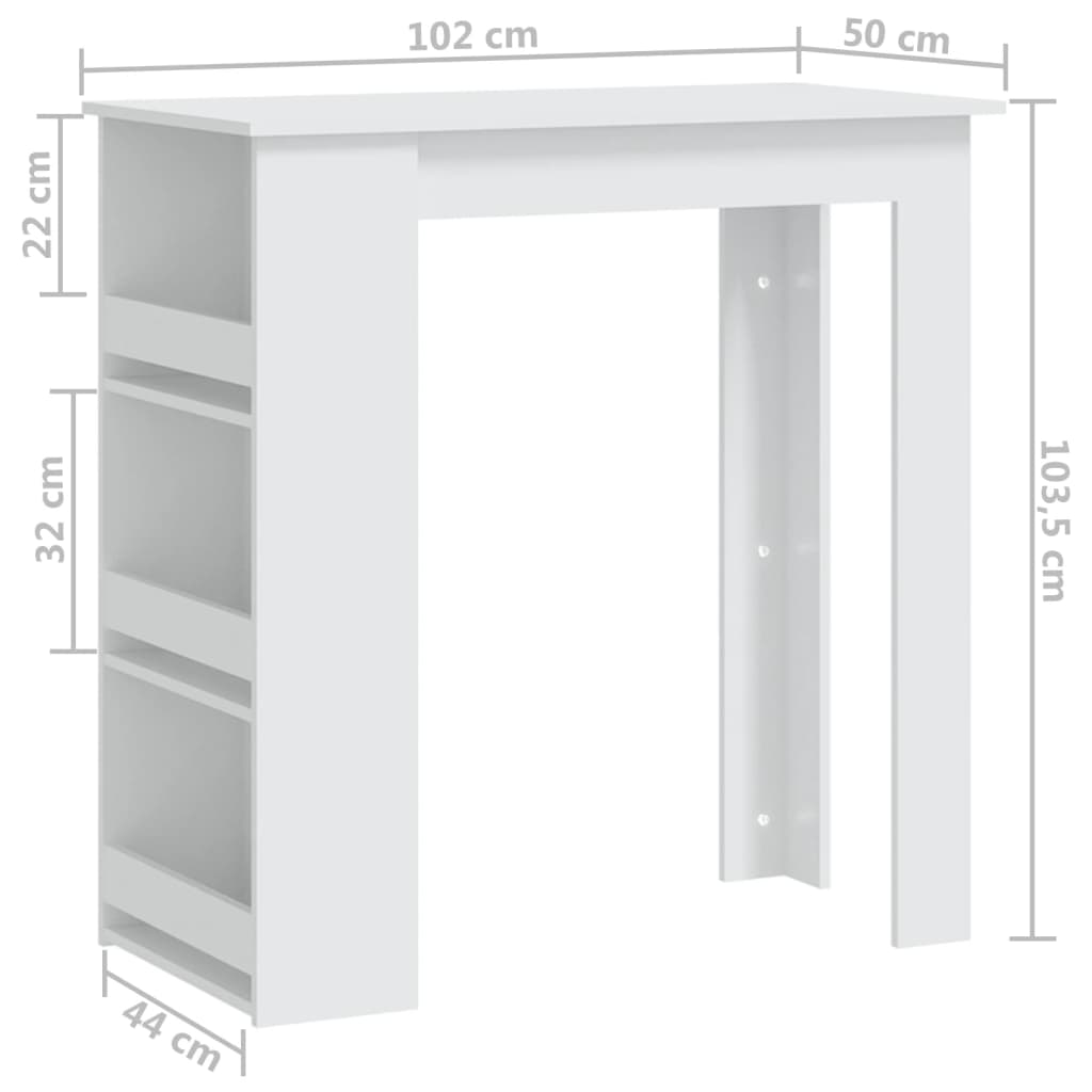 Tavolino da Bar con Mensole Bianco 102x50x103,5 cm Truciolato - homemem39