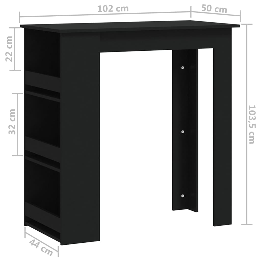 Tavolino da Bar con Ripiani Nero 102x50x103,5 cm in Truciolato - homemem39