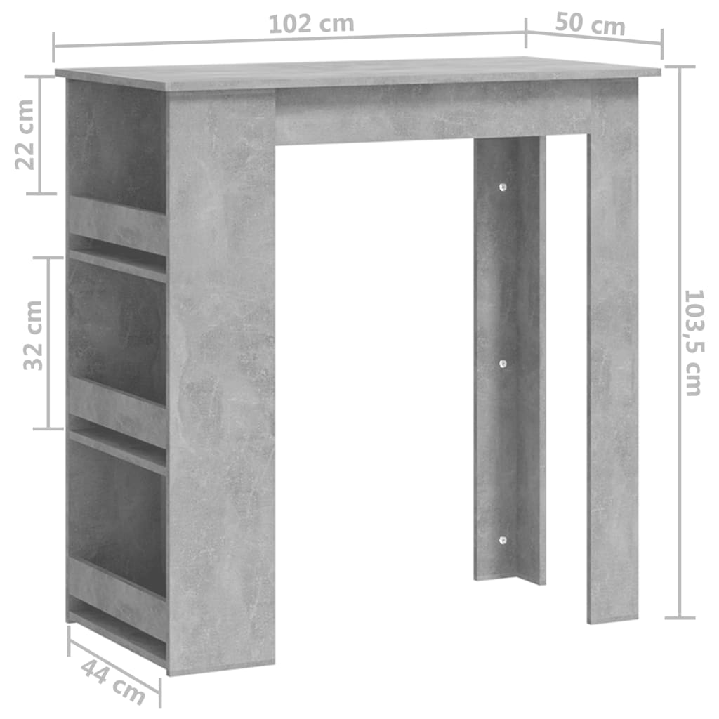 Tavolino da Bar con Mensole Grigio Cemento 102x50x103,5 cm - homemem39