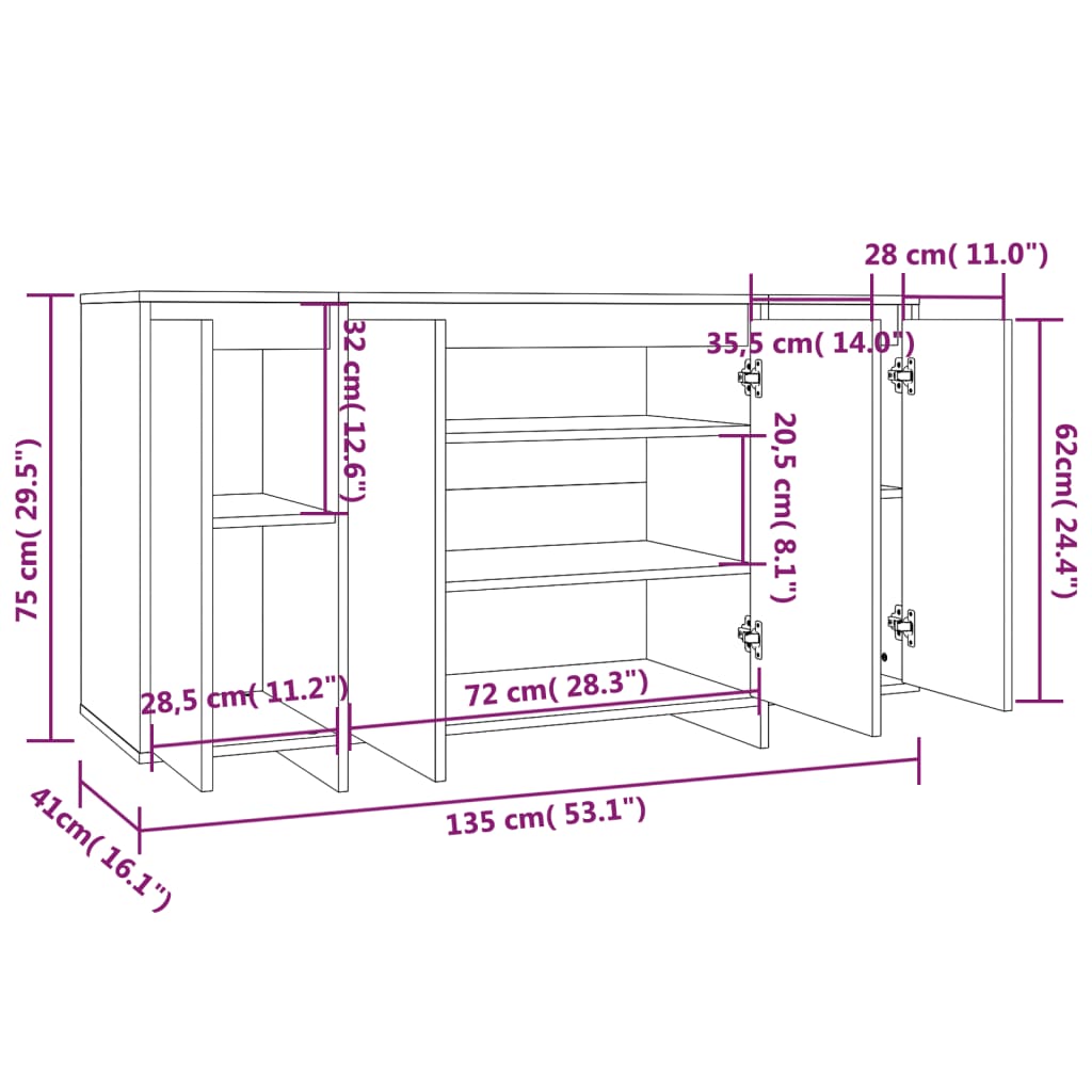 Credenza Grigio Cemento 135x41x75 cm in Truciolato - homemem39