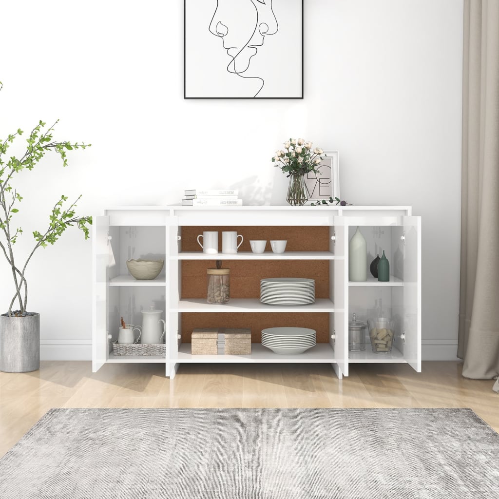 Credenza Bianco Lucido 135x41x75 cm in Truciolato - homemem39