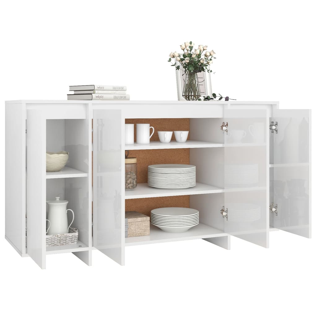 Credenza Bianco Lucido 135x41x75 cm in Truciolato - homemem39