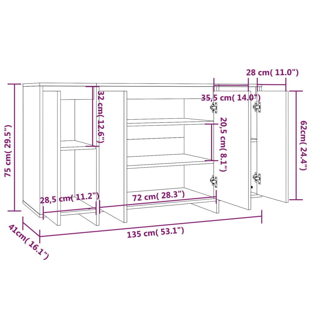 Credenza Bianco Lucido 135x41x75 cm in Truciolato - homemem39